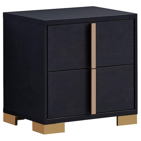 Benjara 21.75 in. Black and Gold 2-Drawers Wooden Nightstand