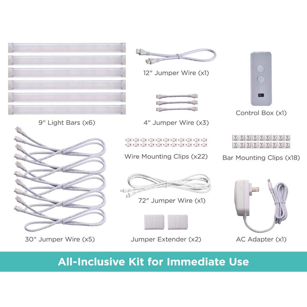 9" Adjustable White LED Under Cabinet Lighting Kit with Remote