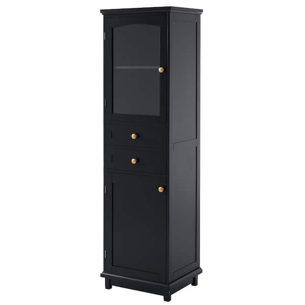 Aoibox 17 in. W x 14 in. D x 62.99 in. H Freestanding Bath Storage Cabinet in Black with Doors, Drawers and Adjustable Shelves