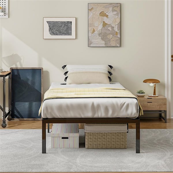 Costway Black Metal Steel Frame Twin Platform Bed Slat Mattress Foundation 14 in. Heavy Duty