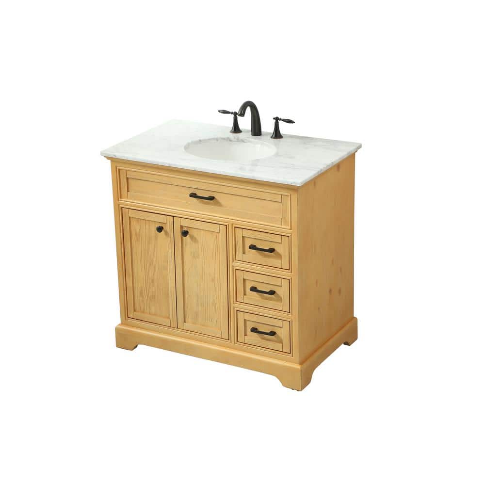 Natural Wood 36" Single Bathroom Vanity with Carrara Marble Top