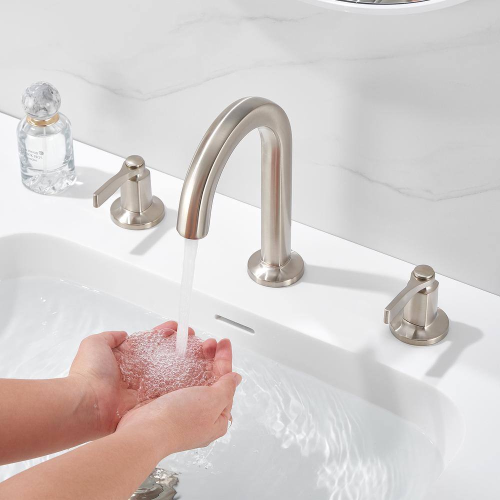 Larko Brushed Nickel 8 in. Widespread 2-Handle Bathroom Faucet