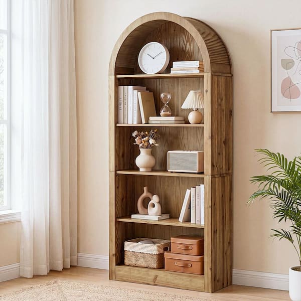 70.8 in. Tall Rustic Brown Solid Wood 5-Shelf Bookcase with Open Storage Display Shelves for Home Office