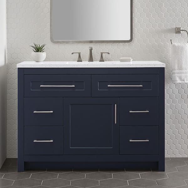 Clady 49 in. Single Sink Deep Blue Freestanding Bath Vanity with Silver Ash Cultured Marble Top (Assembled)