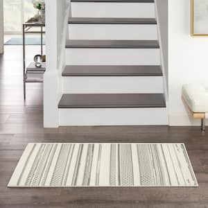 Grafix Ivory Grey Doormat 2 ft. x 4 ft. Abstract Contemporary Area Rug