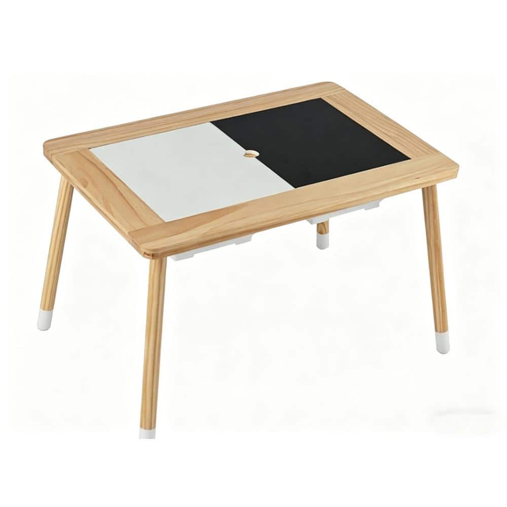 Wooden Kids Activity Table Set with Double-Sided Boards-Natural