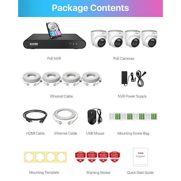 ZOSI 5MP 8-Channel 2TB POE NVR Security Camera System with 4-4MP