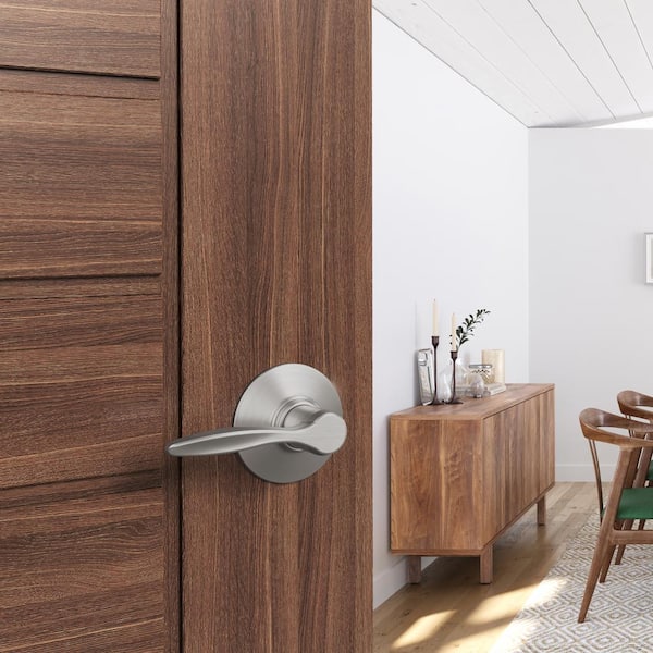 Schlage Delfayo Satin Brass Universal Interior Bed/Bath Privacy Door Handle  in the Door Handles department at
