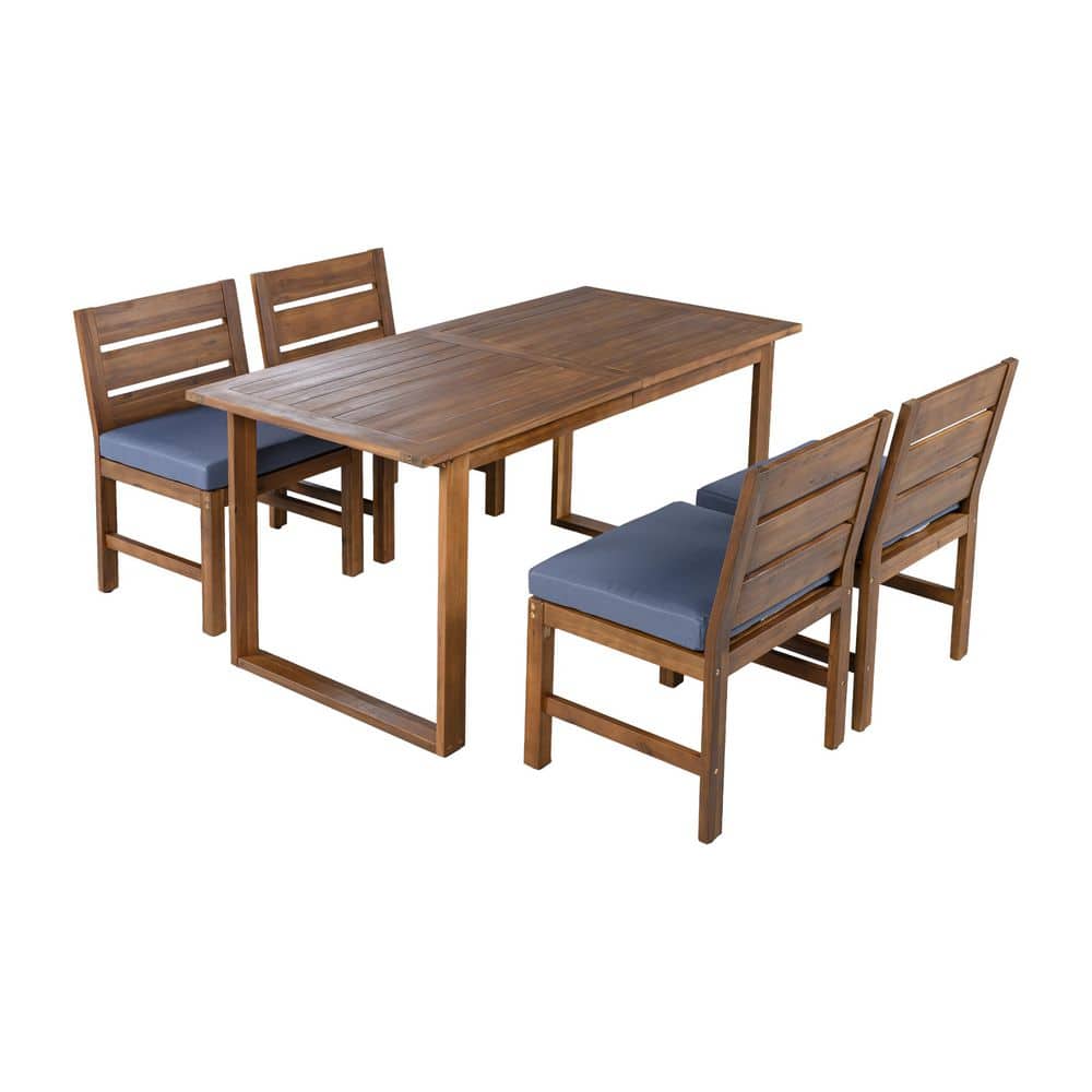 5-Piece Acacia Wood Outdoor Dining Set with Cushions, Farmhouse Table and 4 Chairs for Patio, Garden, Deck price history on PriceWatchPro