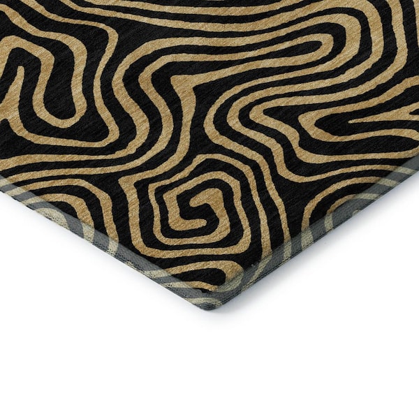 Mayfield Premium Machine Washable Abstract AMF1031 Black 3 ft. x 4 ft. Area Rug