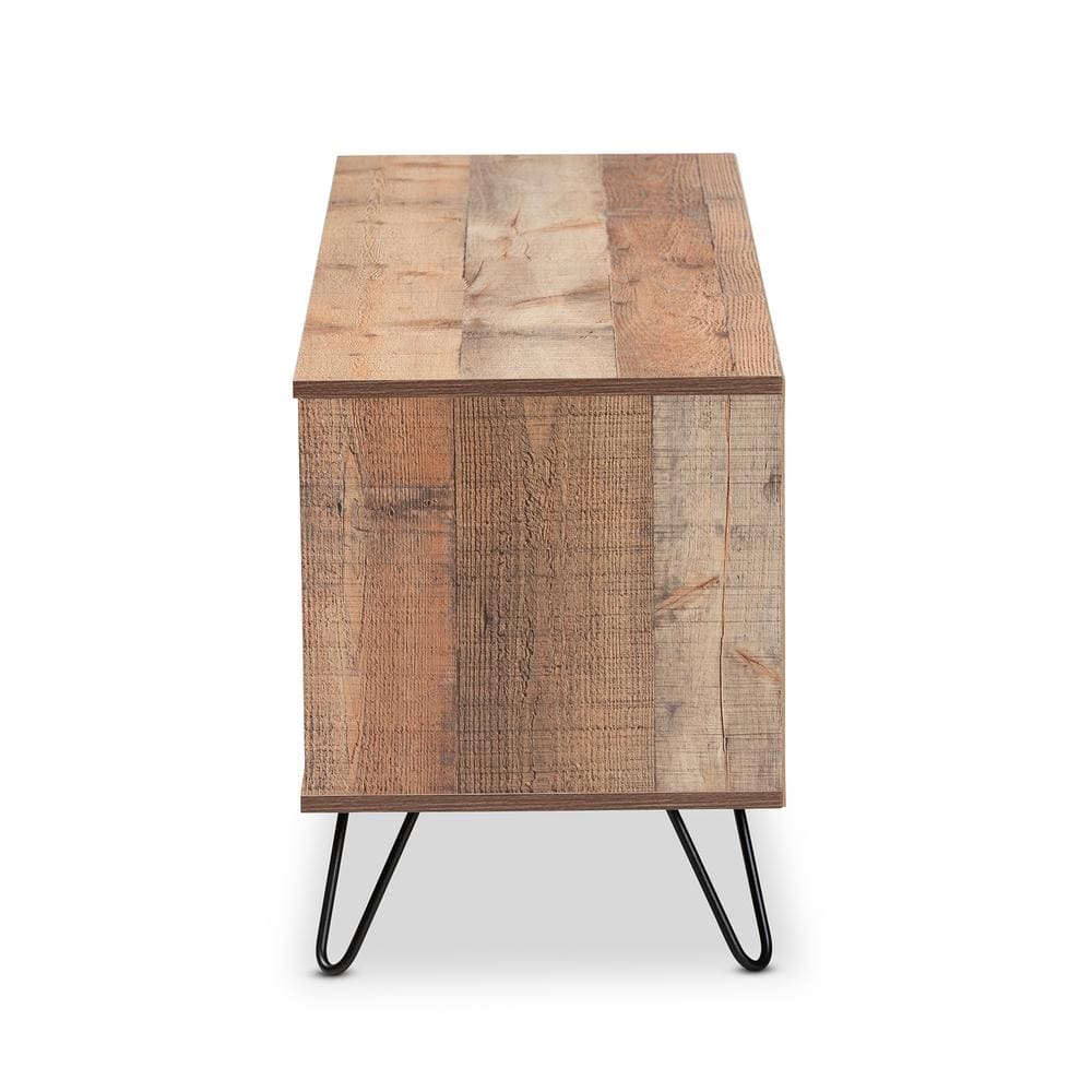 Retro Rustic Oak 48" TV Stand with Black Hairpin Legs and Cabinet