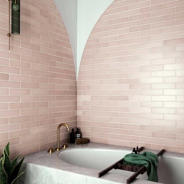 Makoto Rectangle 2 in. x 10 in. Matte Momoiro Blush Ceramic Wall Tile (5.38 sq. ft./Case)