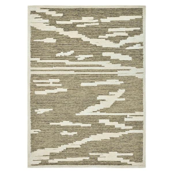 8 ft. x 10 ft. Beige and Brown Wool Abstract Hand Hooked Area Rug