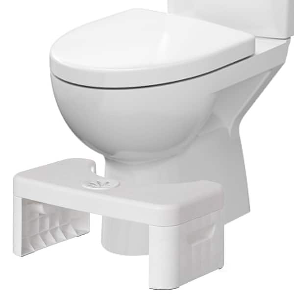 Basicwise Portable Squatting Bathroom Potty Stool, White Poop Foot Stool, 6.25" Toilet Assistance Step Stool with Freshener Space
