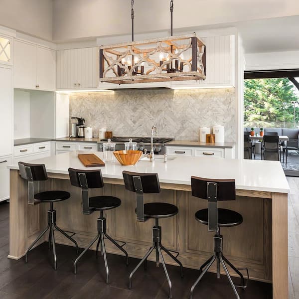 Grain Farmhouse Rust Bronze Candlestick Chandelier 8-Light Distressed Wood Island Lantern Classic High Ceiling Light