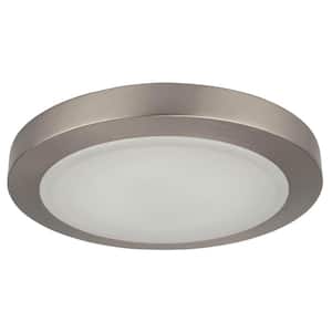 Angel 9.5 in. 120-Watt Brushed Nickel Integrated LED Flush Mount with Frosted Glass Silver Shade