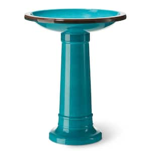 21.5 in. H Turquoise Faux Ceramic Tall Pedestal Platform Feeder Birdbath