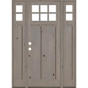 60 in. x 96 in. Craftsman Alder 2-Panel Right-Hand/Inswing 6-Lite Clear Glass DS Grey Stain Wood Prehung Front Door DSL