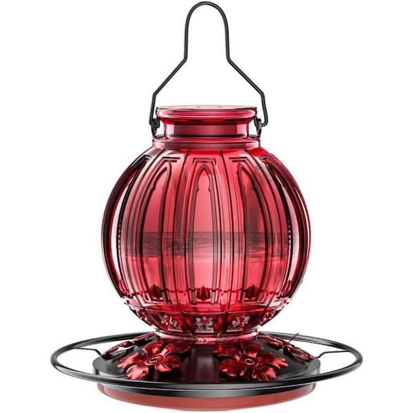 Red 26 oz. Glass Hummingbird Feeder with Perch 5 Flower Ports Leak-Proof for Outdoor Garden Decor Gifts (1-Pack)