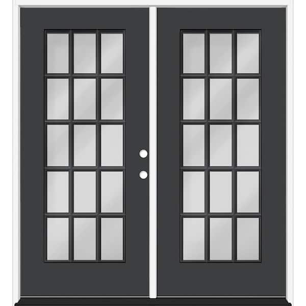 Steves & Sons Reliant 64 in. x 80 in. Full Lite 15L-SDL Clear Glass LHIS Black Finish Fiberglass Double Prehung Front Door 6 in. Jamb