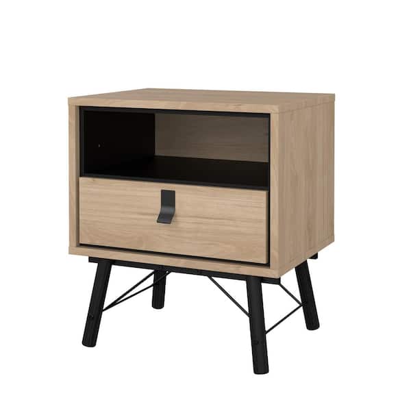 Tvilum Ry Hickory and Black 1-Drawer 20 in. Nightstand