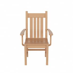 Hayes HDPE Plastic All Weather Outdoor Patio Slat Back Dining Arm Chair in Teak