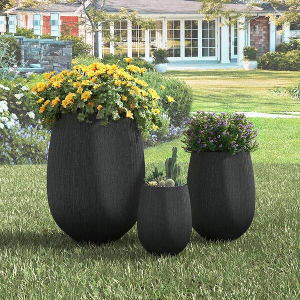 Egg-Shaped Lightweight MGO Ceramic Planter Set of 3,Modern Stone