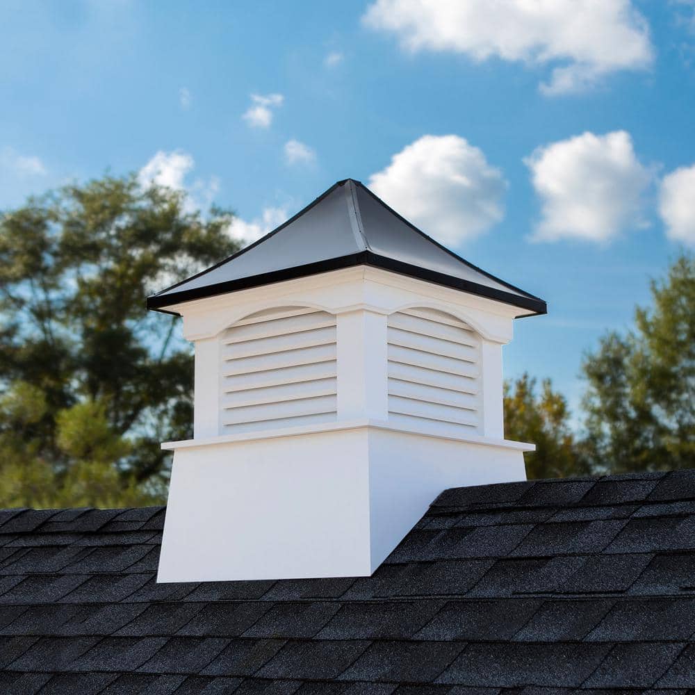 Coventry White Vinyl Cupola with Black Aluminum Roof, 22" x 29"