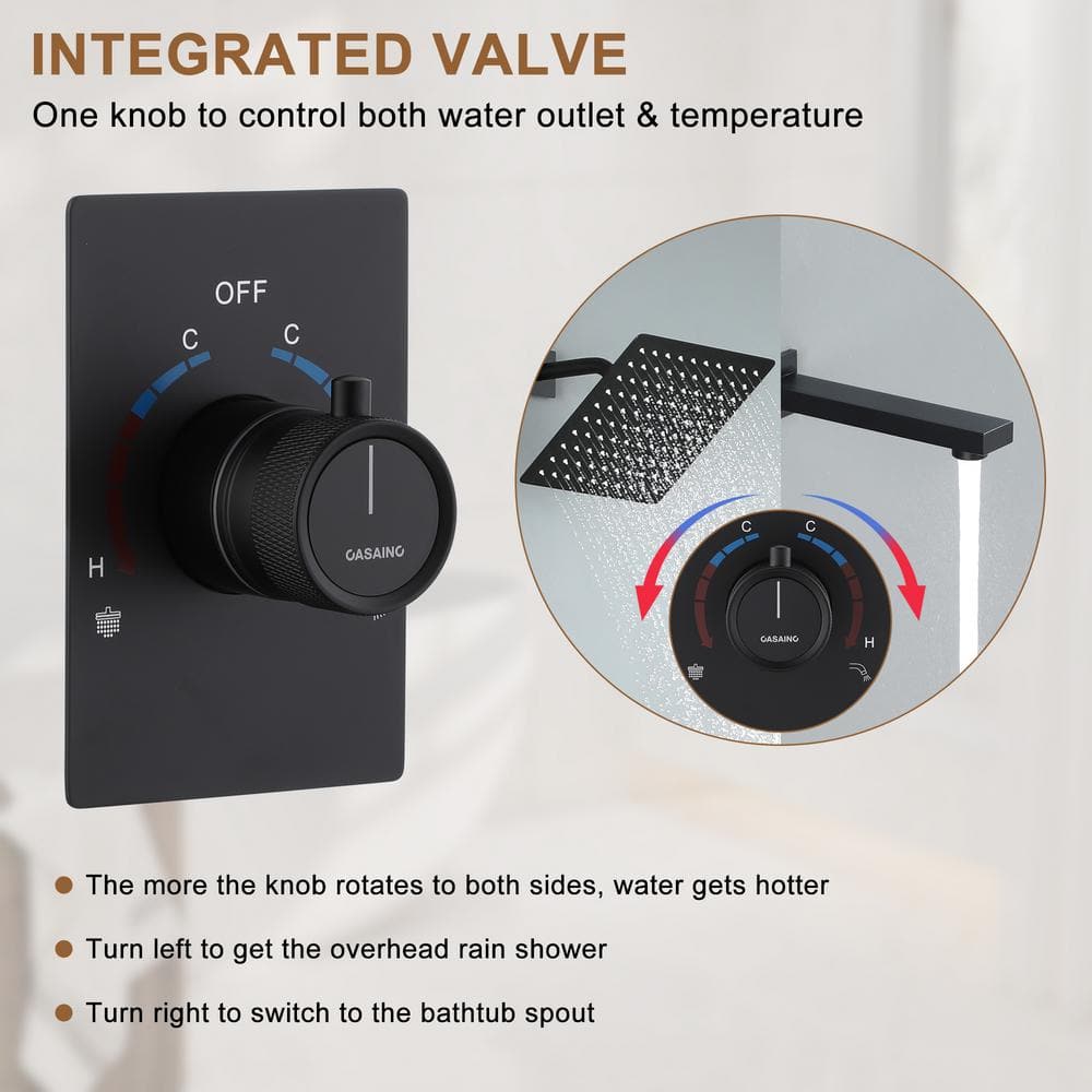 Matte Black Large Square Rainfall Wall Mounted Shower System