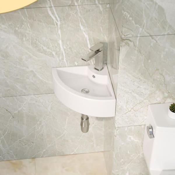 13 in. x 18 in. x 5 in. White Ceramic sector Wall Hung Vessel Sink with Single Faucet Hole for Small Bathroom