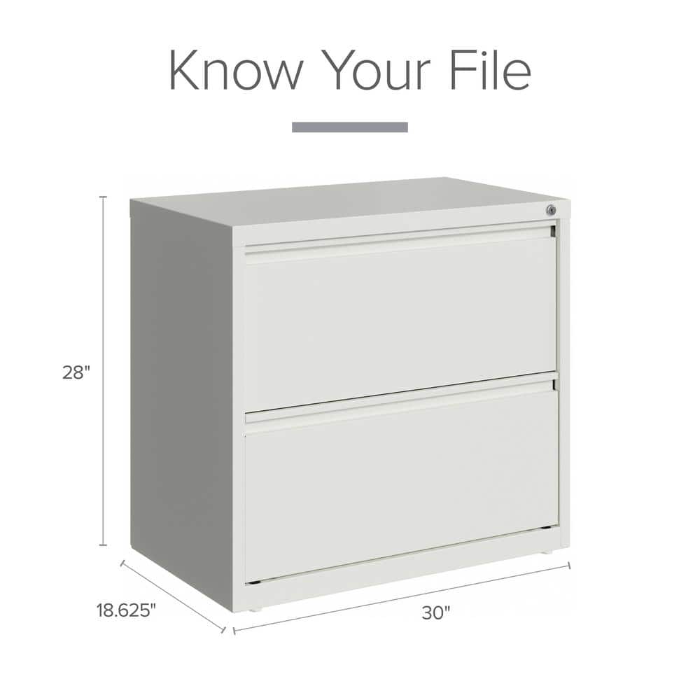 White 30-Inch Wide 2-Drawer Lockable Metal Lateral File Cabinet