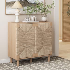 Beacon Boho Raw Oak 31 in. Seagrass Accent Cabinet, Office Storage Cabinet w/ Adjustable Interior Shelf & Seagrass Doors