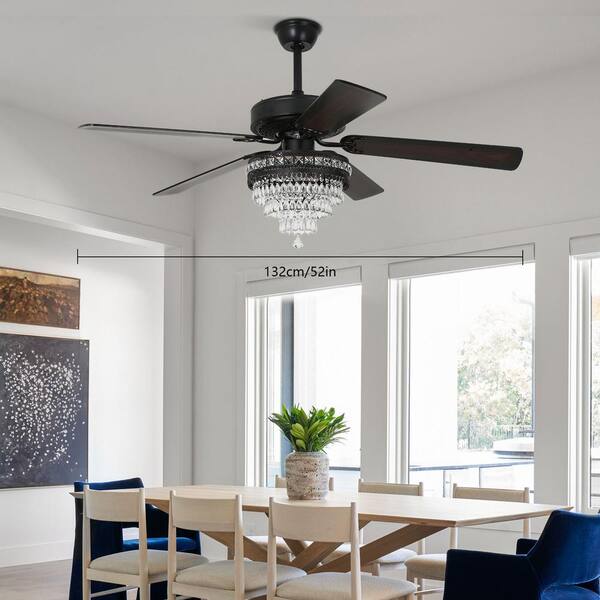 OUKANING 52 in. Indoor Black Modern Standard K9 Crystal Ceiling