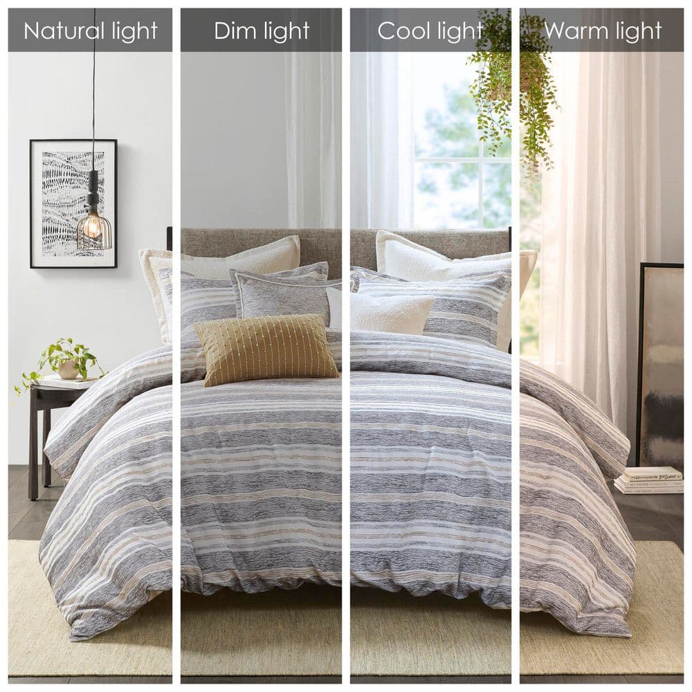 Ivory and Charcoal Cotton Jacquard Full Duvet Set