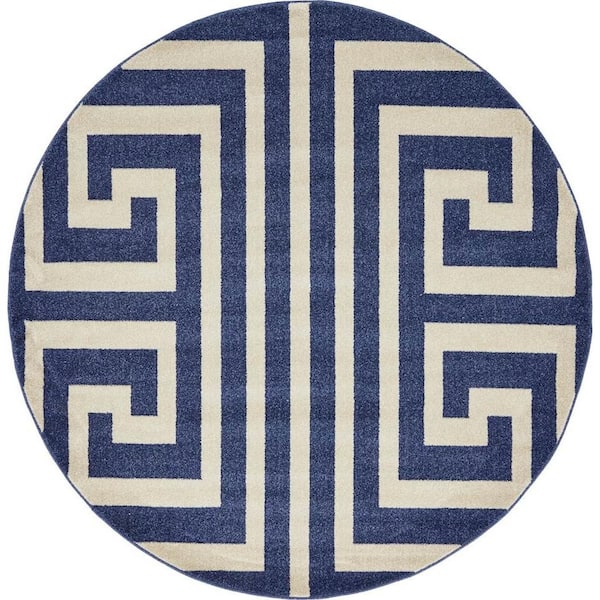 Athens Greek Key Navy Blue 6' 0 x 6' 0 Round Rug