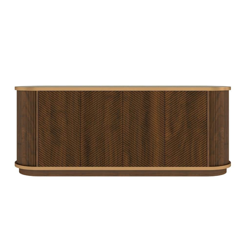 Fluted Sideboard Cabinet 63 in. Walnut with Gold Trim MDF Assembled durable construction easy to install price history on PriceWatchPro