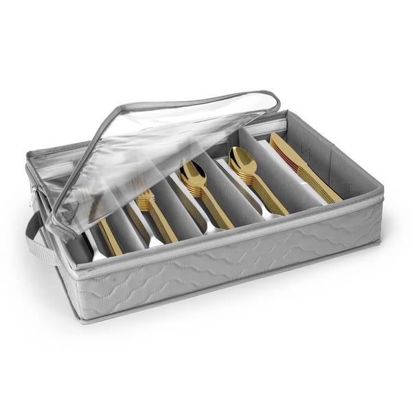 Flatware and Utensil Storage - Gray Fabric Chest Box for Storage