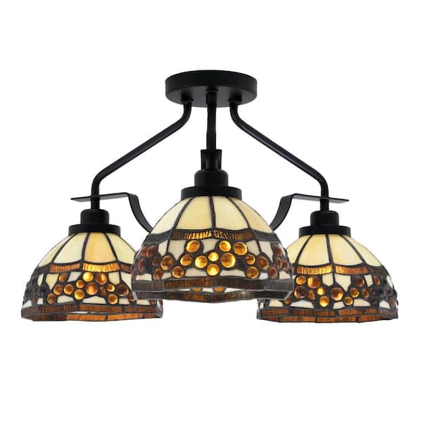 zara ライト Zara 17 in. 3-Light Matte Black Semi-Flush with 7 in. Earth
