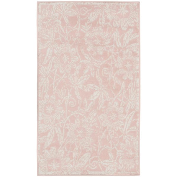 Nourison Whimsicle Pink 3 ft. x 5 ft. Floral Contemporary Kitchen Area Rug
