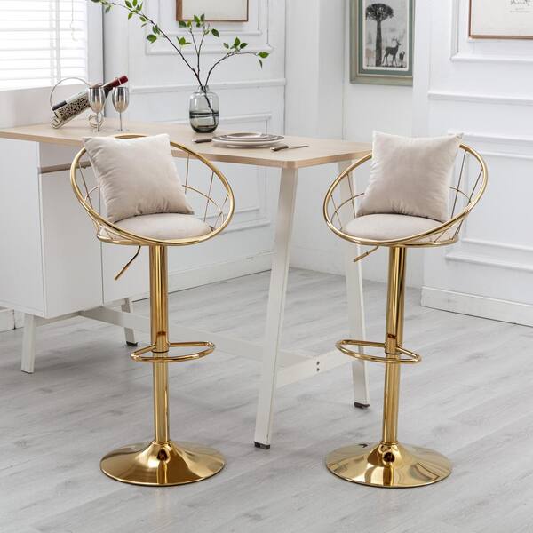 42 in. White Metal Frame Adjustable Cushioned Bar Stool For