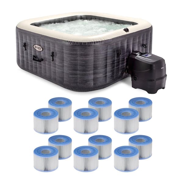 PureSpa Plus 4-Person 140 Jet 120 V Inflatable Square Hot Tub Spa and Type S1 Filter Cartridges (12-Pack)