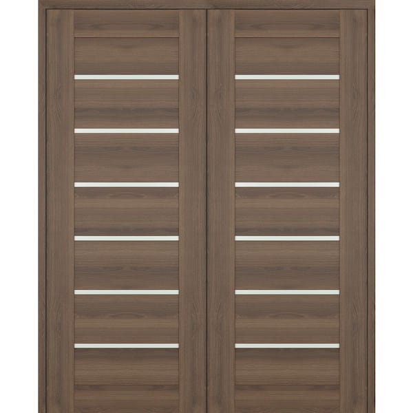 Belldinni Vona 07-02 64 in. x 84 in. Both Active 6-Lite Frosted Glass Pecan Nutwood Wood Composite Double Prehung Interior Door