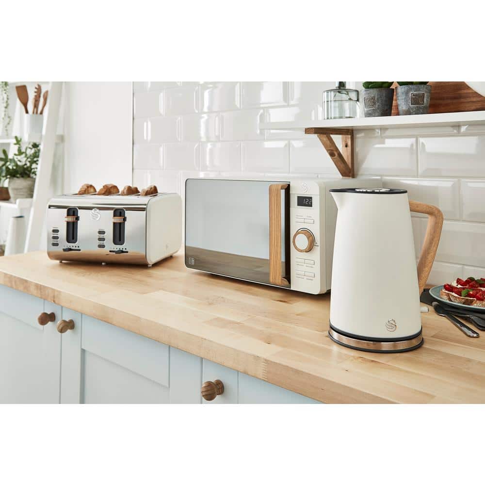 Nordic White 1.7L Cordless Electric Kettle with Wood-Effect Accents