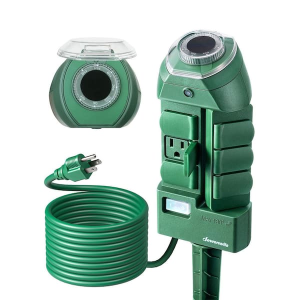 Outdoor Power Strip Timer with Photocell, Yard Stake Timer Dusk to Dawn, 6 Outlets 10 ft. Cord for Outdoor Lights, Decor