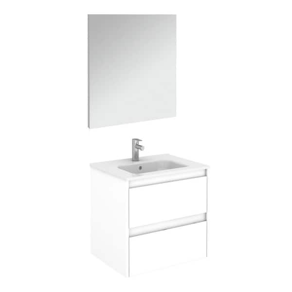 WS Bath Collections Ambra 23.9 in. W x 18.1 in. D x 22.3 in. H Complete Bathroom Vanity Unit in Gloss White with Mirror