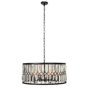 40-Watt Integrated LED Black Metal Crystal Embellished 6 Light Chandelier with Link Style Chain