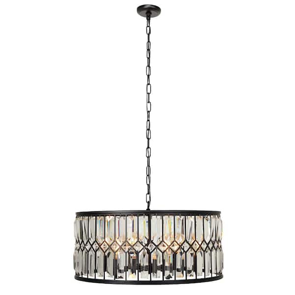 Litton Lane 40-Watt Integrated LED Black Metal Crystal Embellished 6 Light Chandelier with Link Style Chain