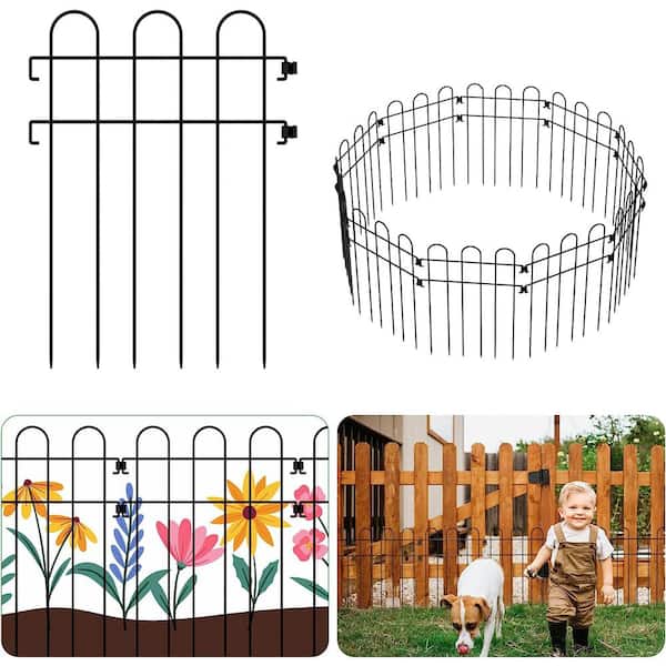 Oumilen Black Metal No Dig Fence, Decorative Garden Fence Border Rustproof (10-Pack)