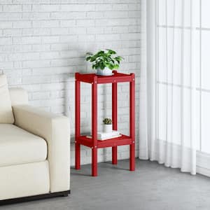 Laguna Plastic Indoor/Outdoor Patio Side Table with Storage Shelf Red