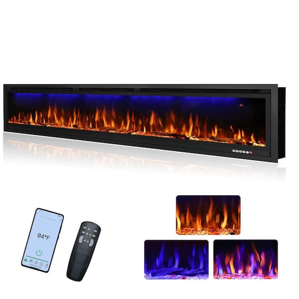 74 in. Smart Electric Fireplace Inserts with APP Control in Black